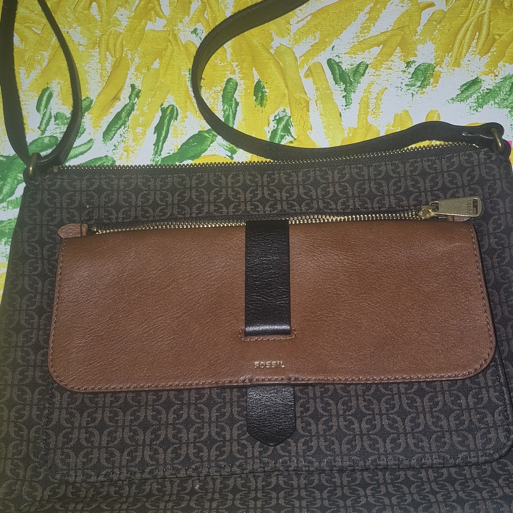 Fossil Black and Brown Crossbody Bag